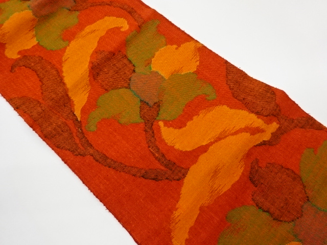 JAPANESE KIMONO / VINTAGE NAGOYA OBI / MAWATA TSUMUGI / WOVEN FLORAL PLANTS